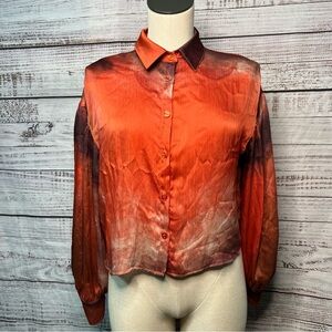 Bailey 44 Button Up Blouse XS Orange Purple Long Sleeve Pleated Fabric